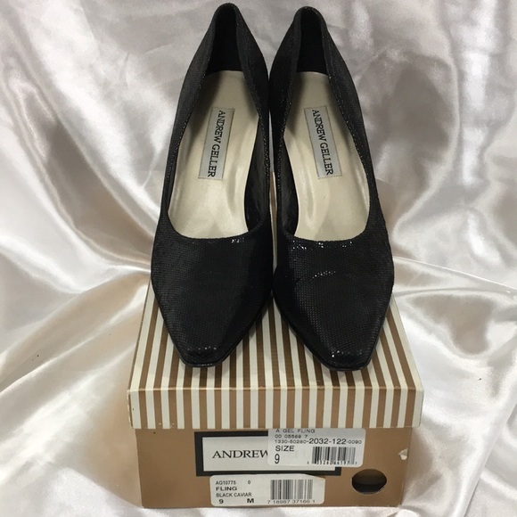 Vintage Heels ANDREW GELLER Black Caviar Size 9M 3.5” - Picture 3 of 15